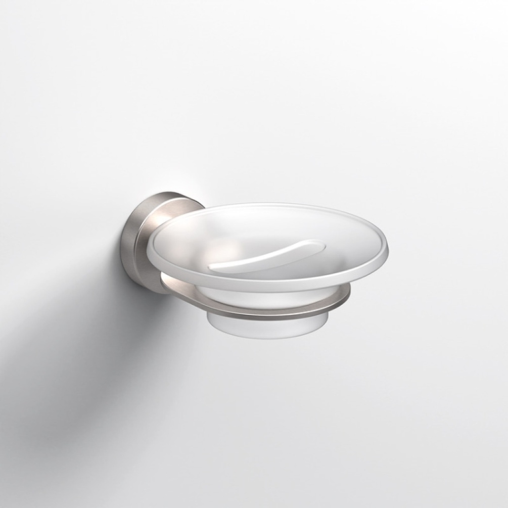 Close up product image of the Origins Living Tecno Brushed Nickel Soap Dish